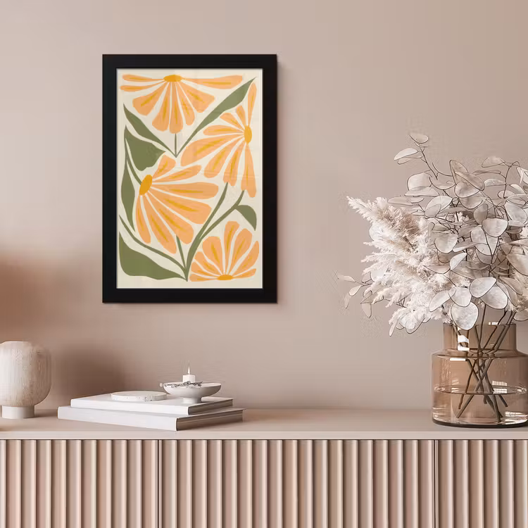 Blaadjes - Zachtoranje - Bloemen fotolijst zwart zonder passe partout klein -sfeer5