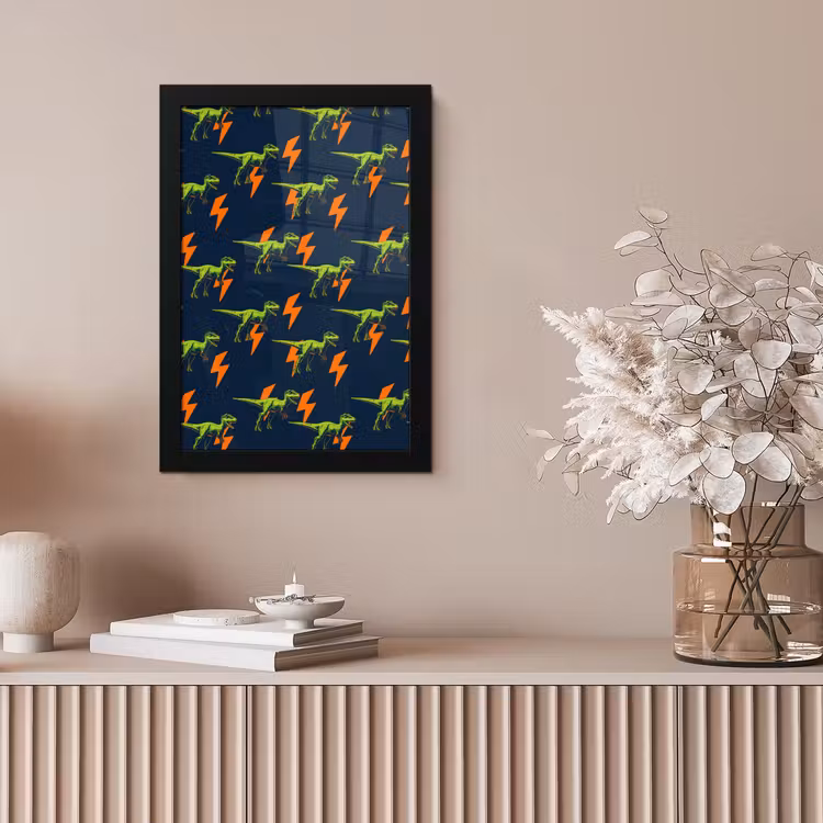 Bliksemschichten - Oranje - Dinosaurussen fotolijst zwart zonder passe partout klein -sfeer5