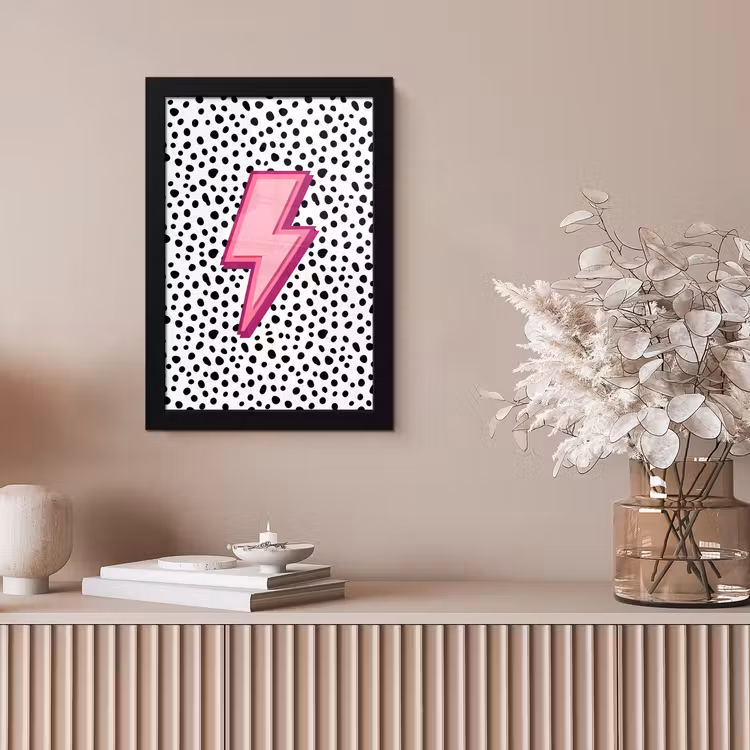 Bliksem - Roze - Stippen fotolijst zwart zonder passe partout klein -sfeer5