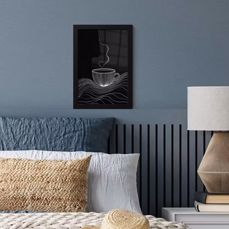 Lijntekening - Koffiekop - Zwart fotolijst zwart zonder passe partout klein -sfeer3
