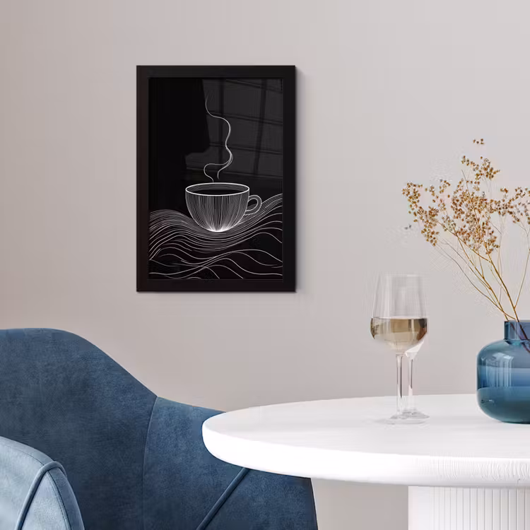 Lijntekening - Koffiekop - Zwart fotolijst zwart zonder passe partout klein -sfeer4