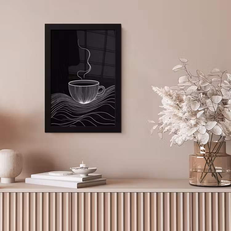 Lijntekening - Koffiekop - Zwart fotolijst zwart zonder passe partout klein -sfeer5