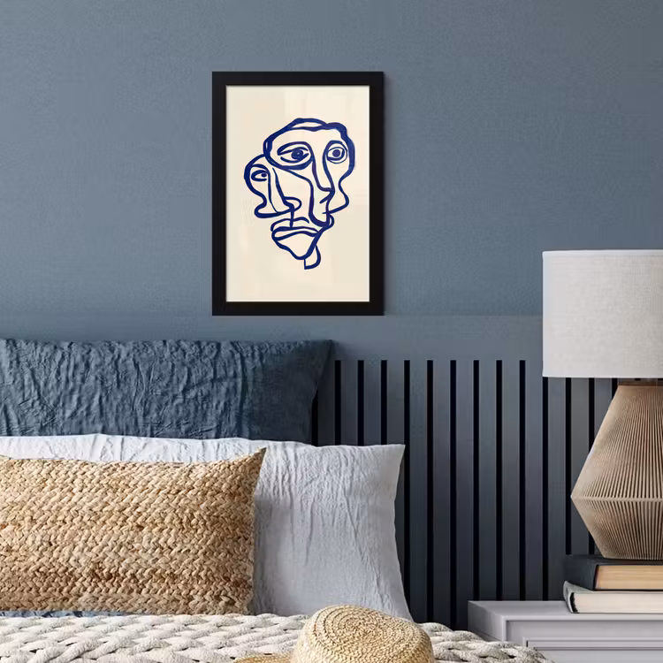 Lijntekening - Overlappende gezichten - Donkerblauw fotolijst zwart zonder passe partout klein -sfeer3