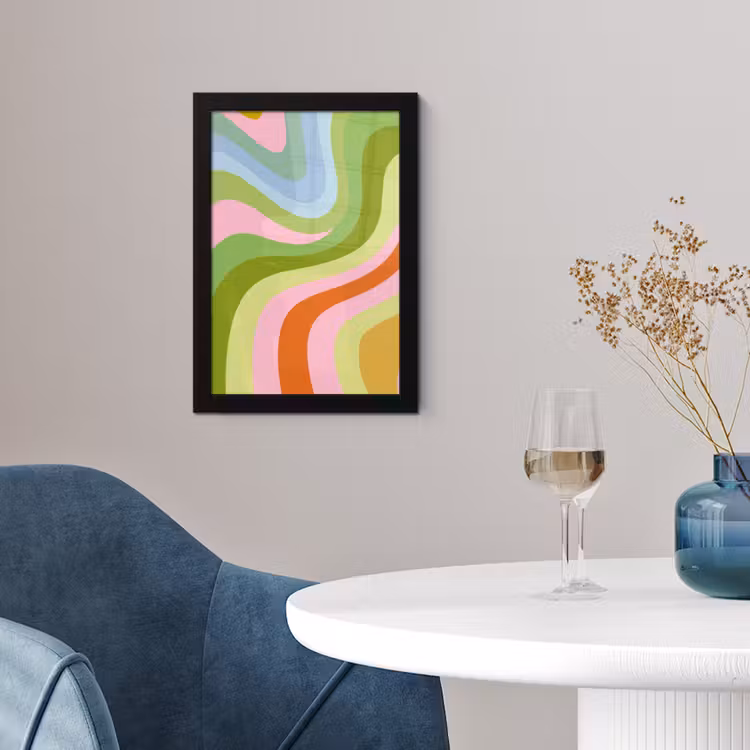 Lijnen - Pasteltinten - Golvend fotolijst zwart zonder passe partout klein -sfeer4