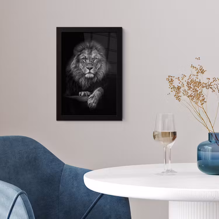 Leeuw - Dieren - Zwart - Wit fotolijst zwart zonder passe partout klein -sfeer4