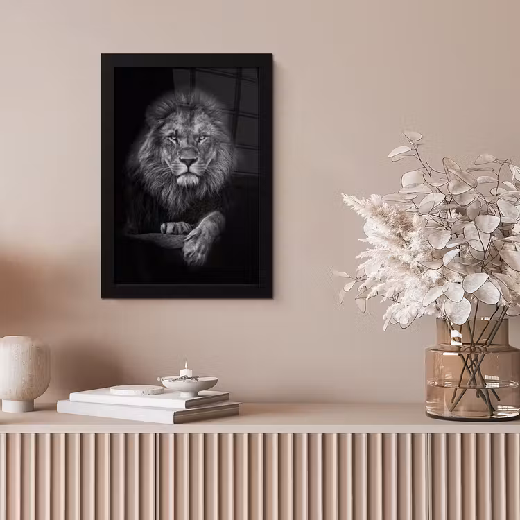 Leeuw - Dieren - Zwart - Wit fotolijst zwart zonder passe partout klein -sfeer5