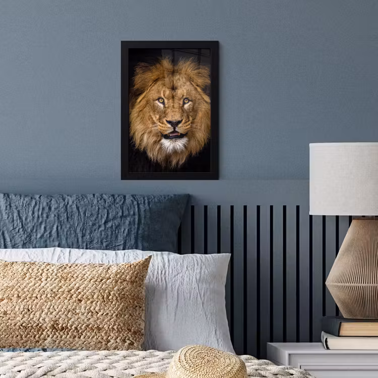 Leeuw - Portret - Zwart - Dieren fotolijst zwart zonder passe partout klein -sfeer3