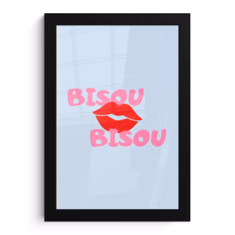 Lippen - Bisou - Blauw fotolijst zwart zonder passe partout klein -3d