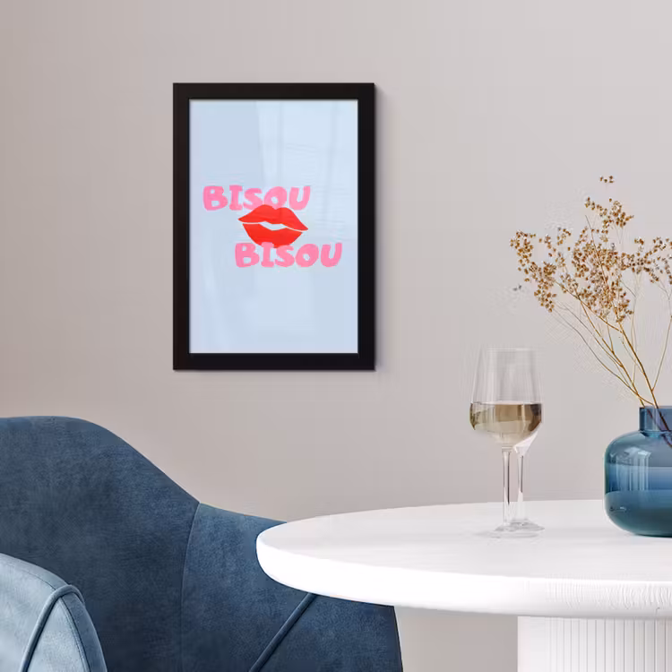 Lippen - Bisou - Blauw fotolijst zwart zonder passe partout klein -sfeer4