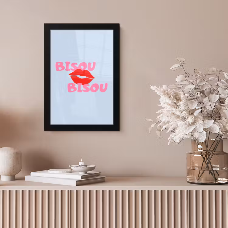 Lippen - Bisou - Blauw fotolijst zwart zonder passe partout klein -sfeer5