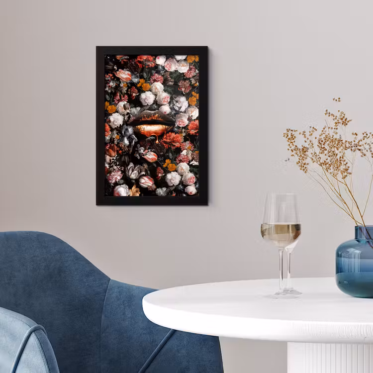 Lippen - Bloemen - Verf - Oranje - Kunst - Abstract - Oude meesters fotolijst zwart zonder passe partout klein -sfeer4