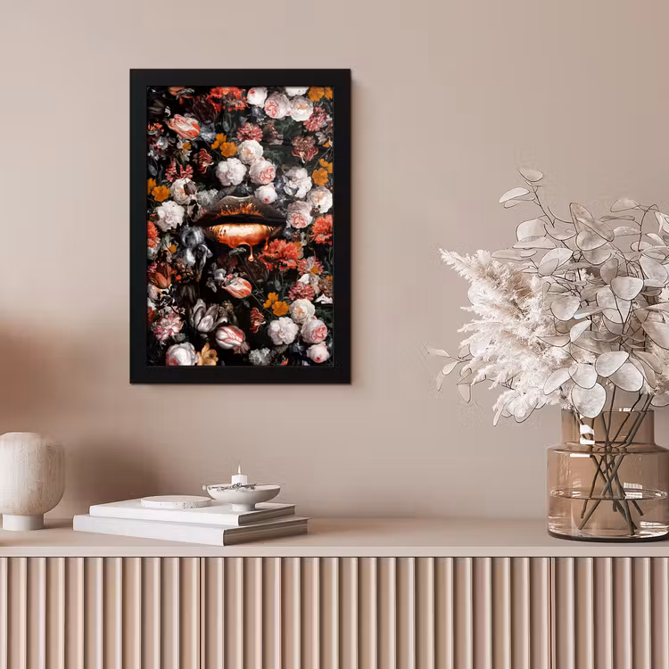 Lippen - Bloemen - Verf - Oranje - Kunst - Abstract - Oude meesters fotolijst zwart zonder passe partout klein -sfeer5