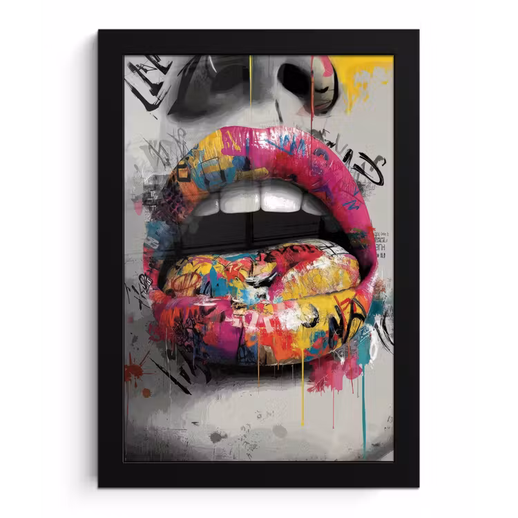 Lippen - Graffiti - Expressief fotolijst zwart zonder passe partout klein -3d
