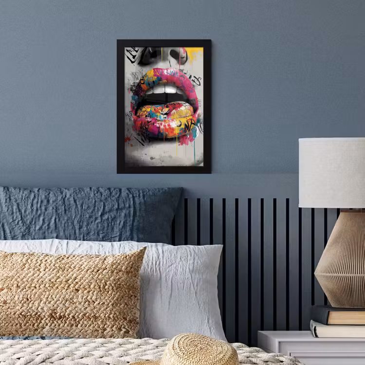 Lippen - Graffiti - Expressief fotolijst zwart zonder passe partout klein -sfeer3