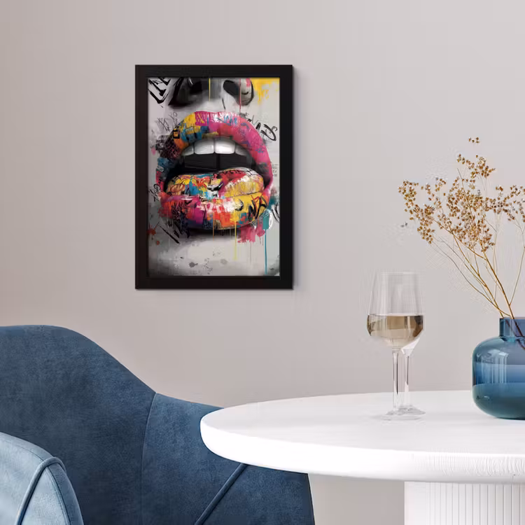 Lippen - Graffiti - Expressief fotolijst zwart zonder passe partout klein -sfeer4