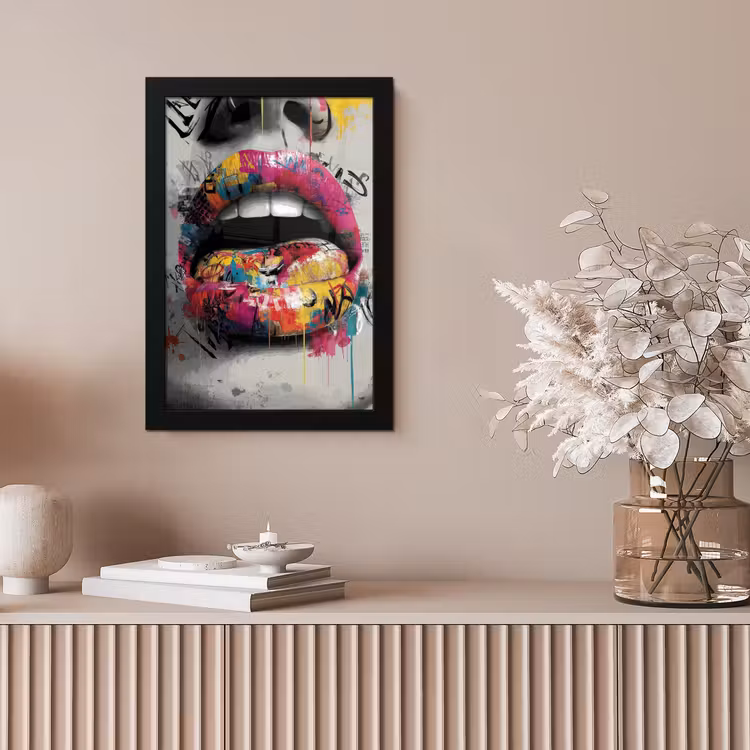 Lippen - Graffiti - Expressief fotolijst zwart zonder passe partout klein -sfeer5