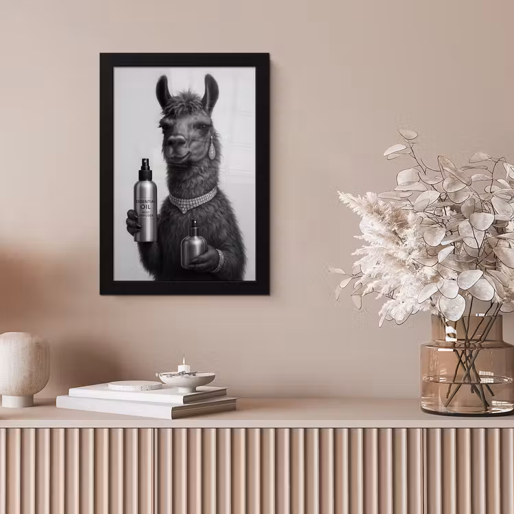 Lama - Flessen - Zwart - Wit fotolijst zwart zonder passe partout klein -sfeer5