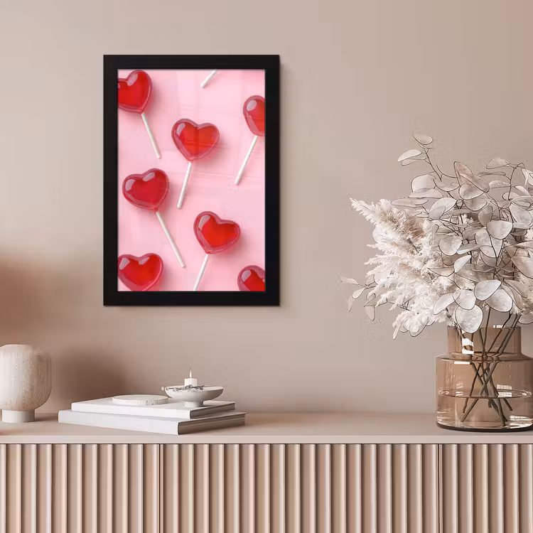 Lollies - Hartjes - Roze fotolijst zwart zonder passe partout klein -sfeer5