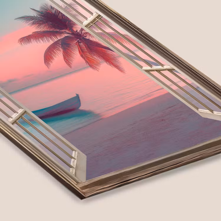 Doorkijk - Strand - Palmboom - Tropisch fotolijst zwart zonder passe partout klein -zsfeer6