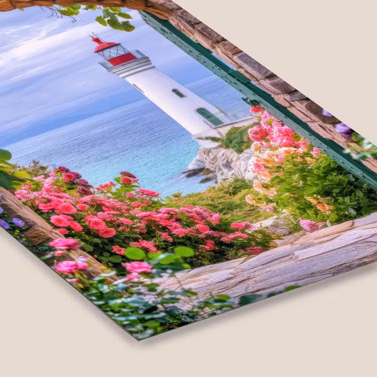 Doorkijk - Vuurtoren - Bloemen - Uitzicht fotolijst zwart zonder passe partout klein -zsfeer6