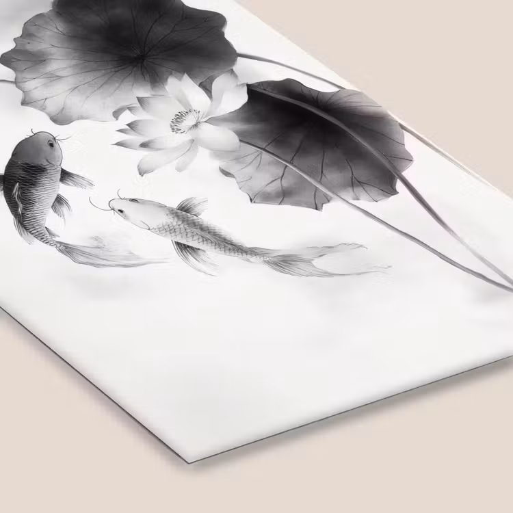 Lotusbloemen - Vissen - Bladeren - Zwart fotolijst zwart zonder passe partout klein -zsfeer6