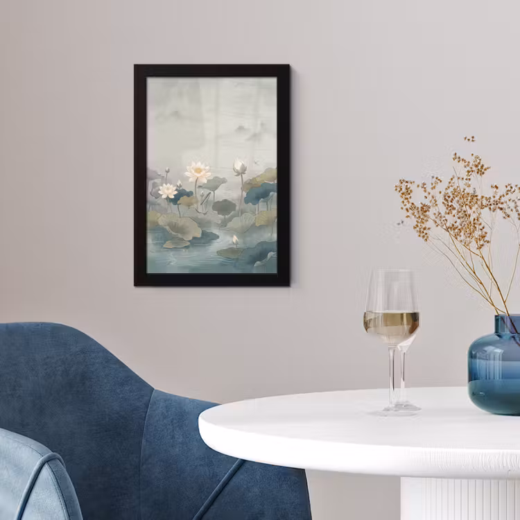 Lotus - Bloemen - Groen fotolijst zwart zonder passe partout klein -sfeer4