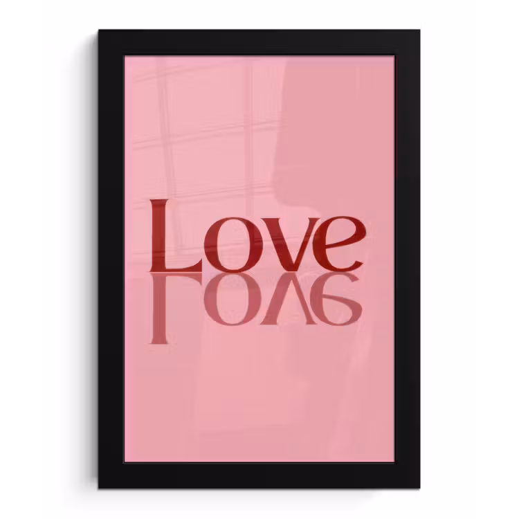 Love - Roze - Spiegeling fotolijst zwart zonder passe partout klein -3d