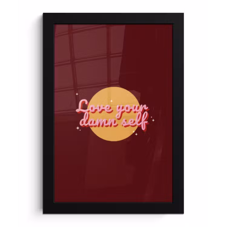 love your damn self - Cirkel - Glitter - Rood fotolijst zwart zonder passe partout klein -3d