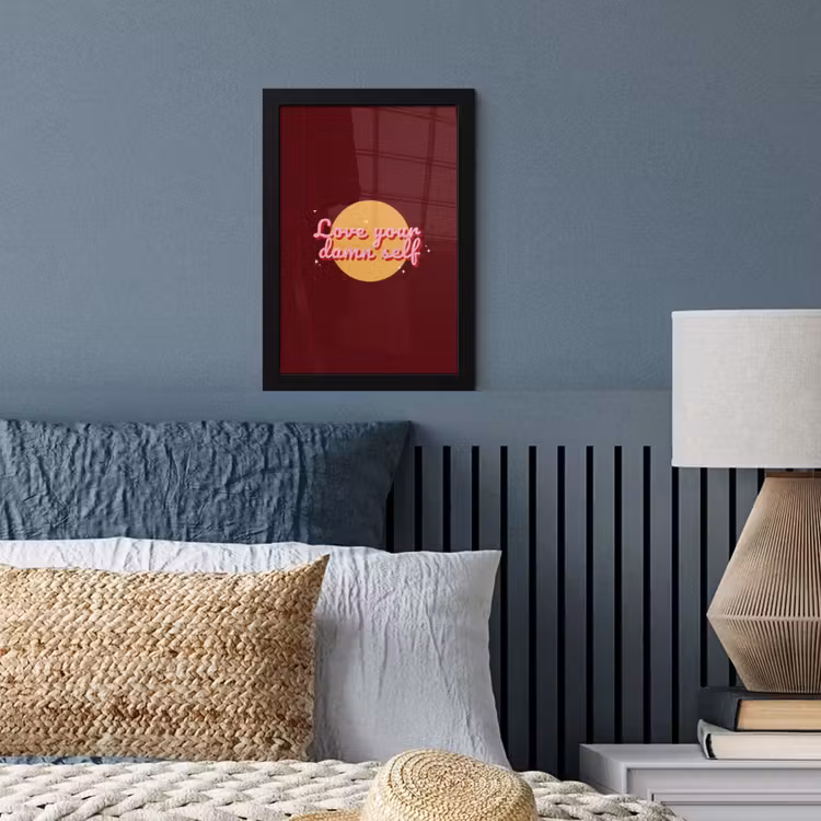 love your damn self - Cirkel - Glitter - Rood fotolijst zwart zonder passe partout klein -sfeer3
