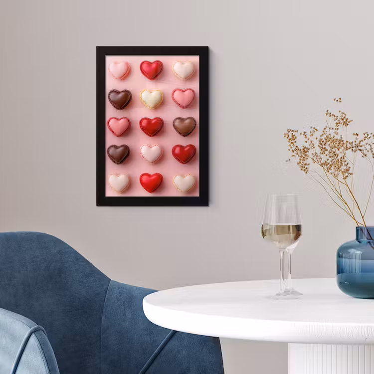 Macarons - Hartjes - Kleurrijk - Roze fotolijst zwart zonder passe partout klein -sfeer4