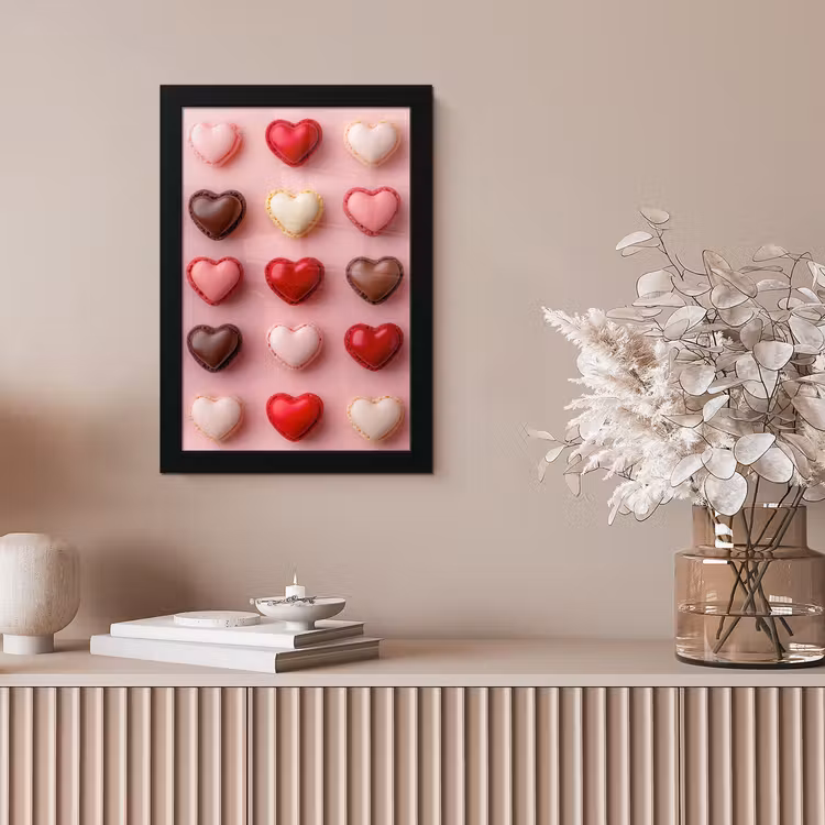 Macarons - Hartjes - Kleurrijk - Roze fotolijst zwart zonder passe partout klein -sfeer5