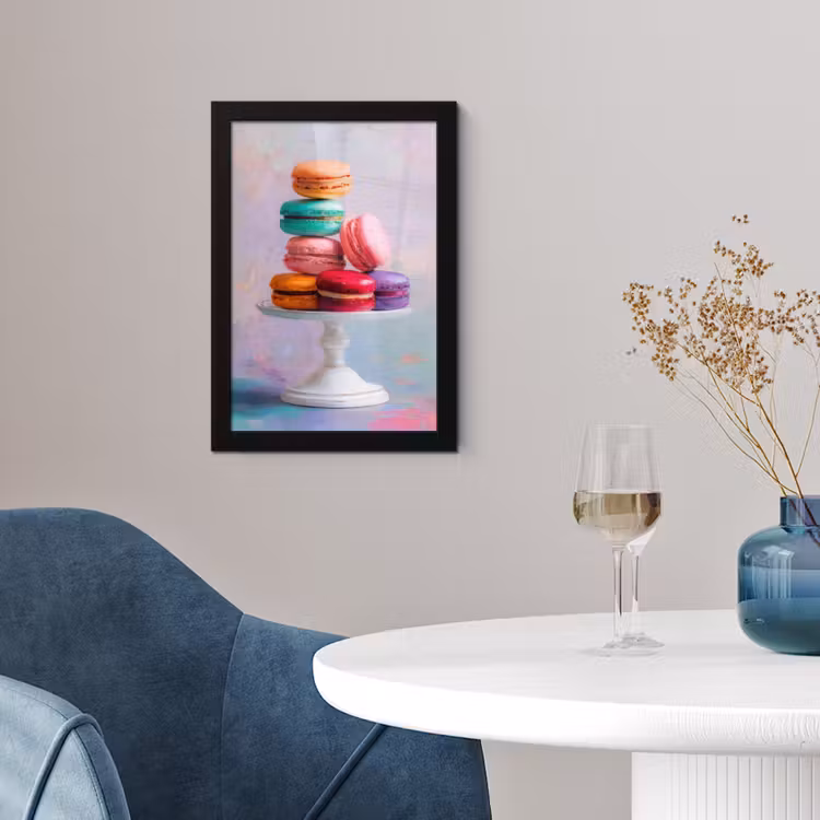 Macarons - Schaal - Pastel - Kleurrijk fotolijst zwart zonder passe partout klein -sfeer4
