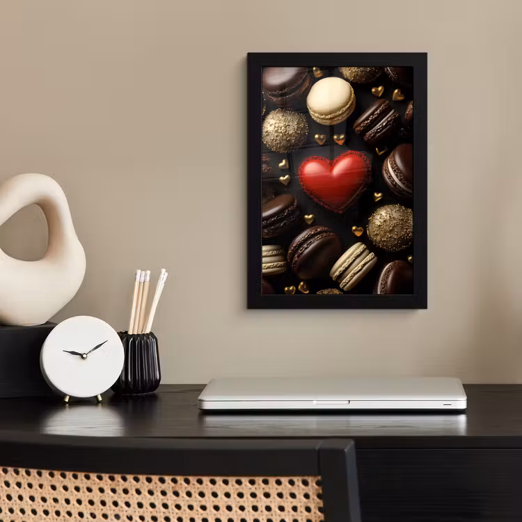 Macarons - Rood - Hart fotolijst zwart zonder passe partout klein -sfeer1