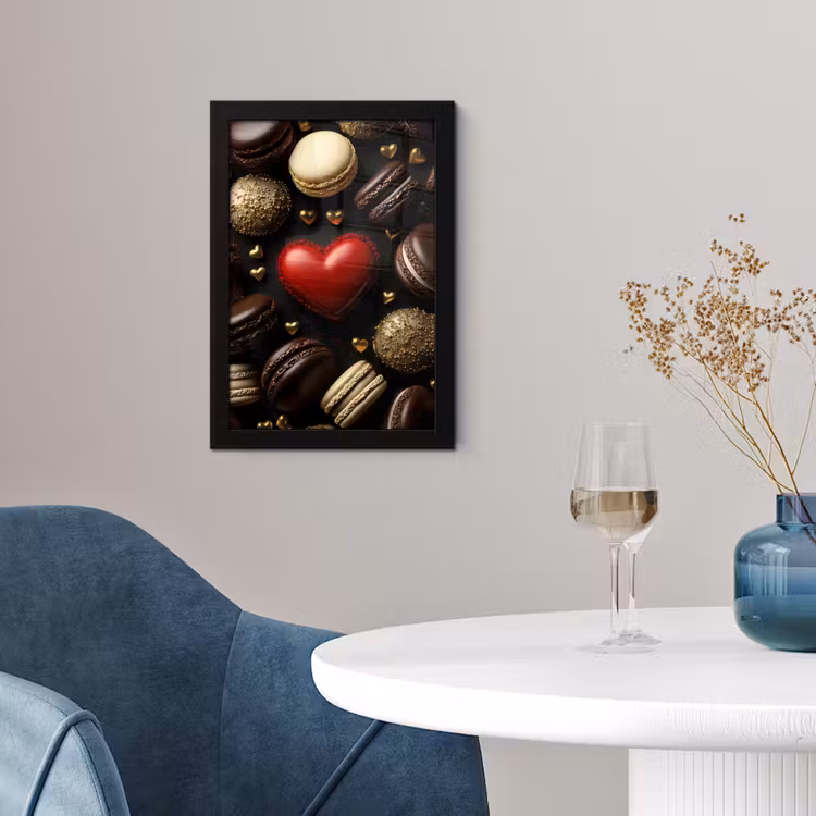 Macarons - Rood - Hart fotolijst zwart zonder passe partout klein -sfeer4