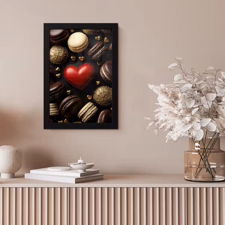 Macarons - Rood - Hart fotolijst zwart zonder passe partout klein -sfeer5