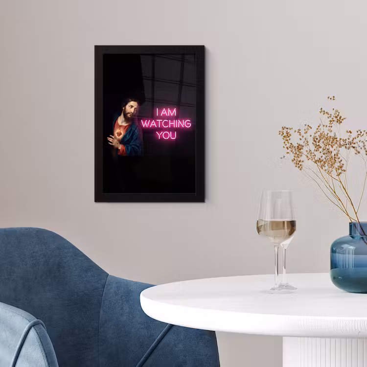 Man - Tekst - Neon fotolijst zwart zonder passe partout klein -sfeer4