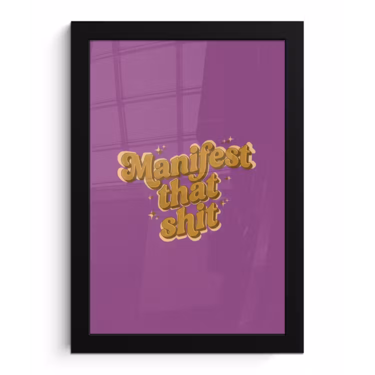 Manifest that shit - Paars - Glitter fotolijst zwart zonder passe partout klein -3d