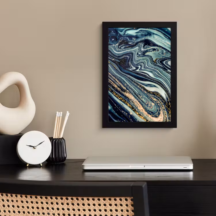 Marmer - Goud - Blauw - Glitter - Marmerlook - Abstract fotolijst zwart zonder passe partout klein -sfeer1