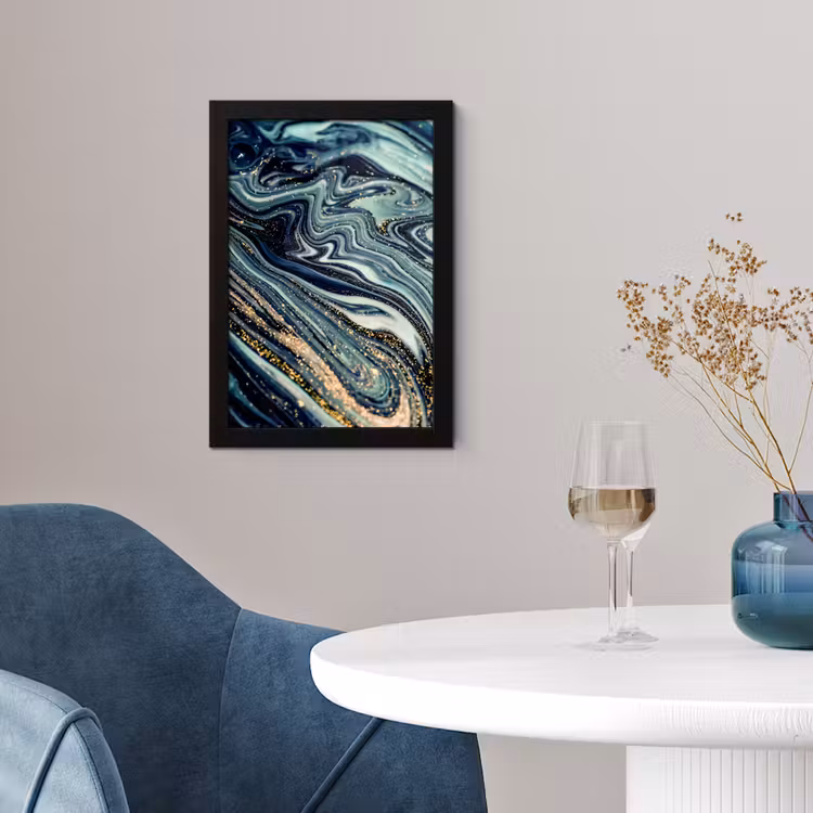 Marmer - Goud - Blauw - Glitter - Marmerlook - Abstract fotolijst zwart zonder passe partout klein -sfeer4