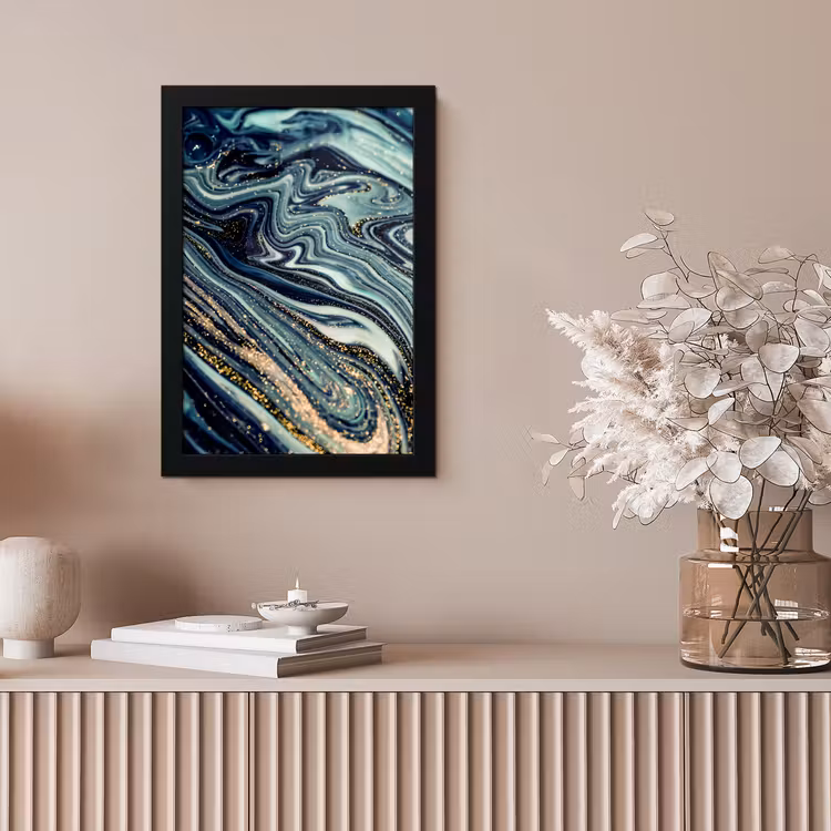 Marmer - Goud - Blauw - Glitter - Marmerlook - Abstract fotolijst zwart zonder passe partout klein -sfeer5