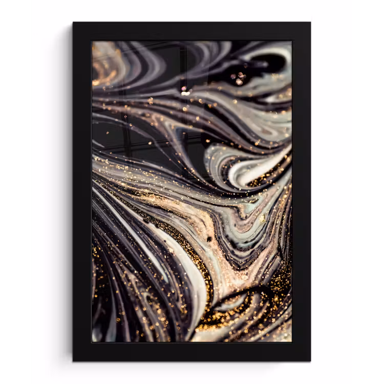 Marmerlook - Zwart - Goud - Wit - Glitter - Marmer fotolijst zwart zonder passe partout klein -3d