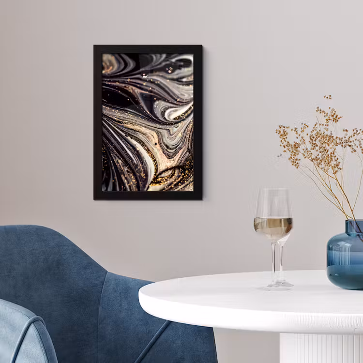 Marmerlook - Zwart - Goud - Wit - Glitter - Marmer fotolijst zwart zonder passe partout klein -sfeer4