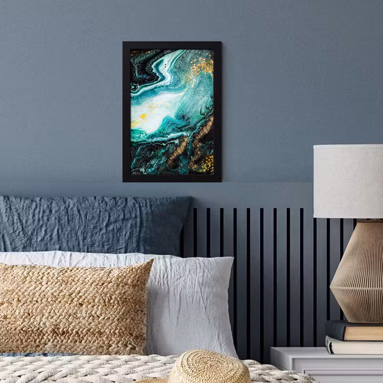 Marmerlook - Blauw - Goud - Glitter - Luxe - Marmer fotolijst zwart zonder passe partout klein -sfeer3