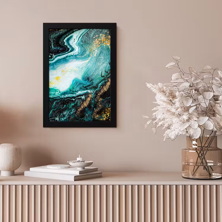 Marmerlook - Blauw - Goud - Glitter - Luxe - Marmer fotolijst zwart zonder passe partout klein -sfeer5