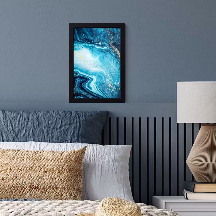 Marmerlook - Blauw - Goud - Luxe - Glitter - Marmer fotolijst zwart zonder passe partout klein -sfeer3