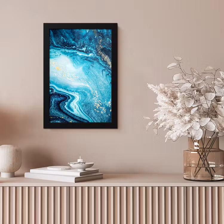 Marmerlook - Blauw - Goud - Luxe - Glitter - Marmer fotolijst zwart zonder passe partout klein -sfeer5