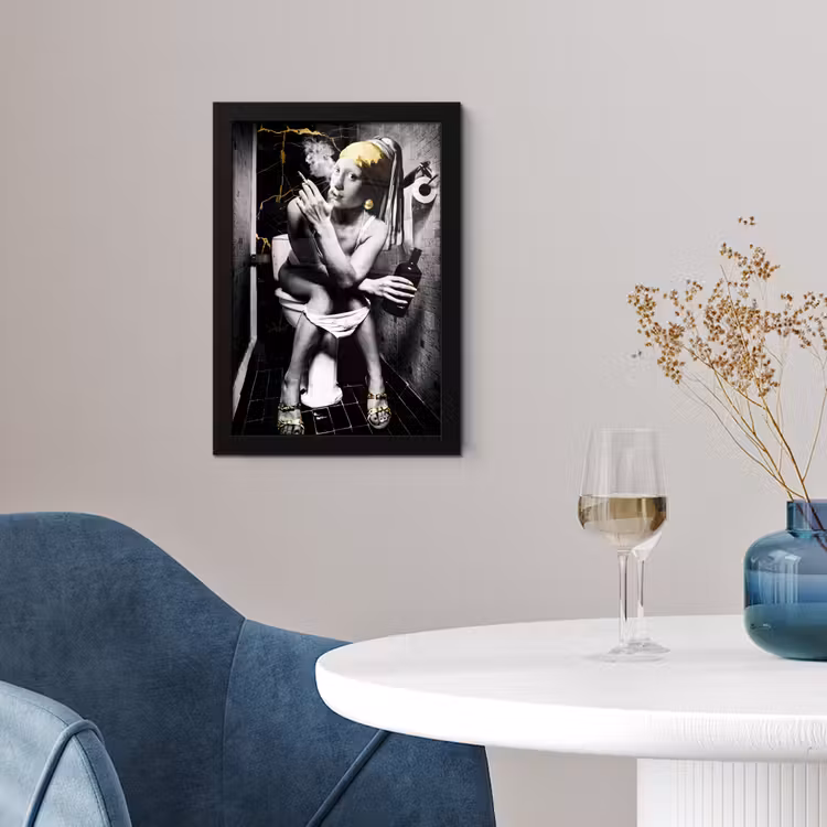 Marmerlook - Meisje met de parel - Sigaretten - Toilet - Goud - Kunst - Oude meesters fotolijst zwart zonder passe partout klein -sfeer4