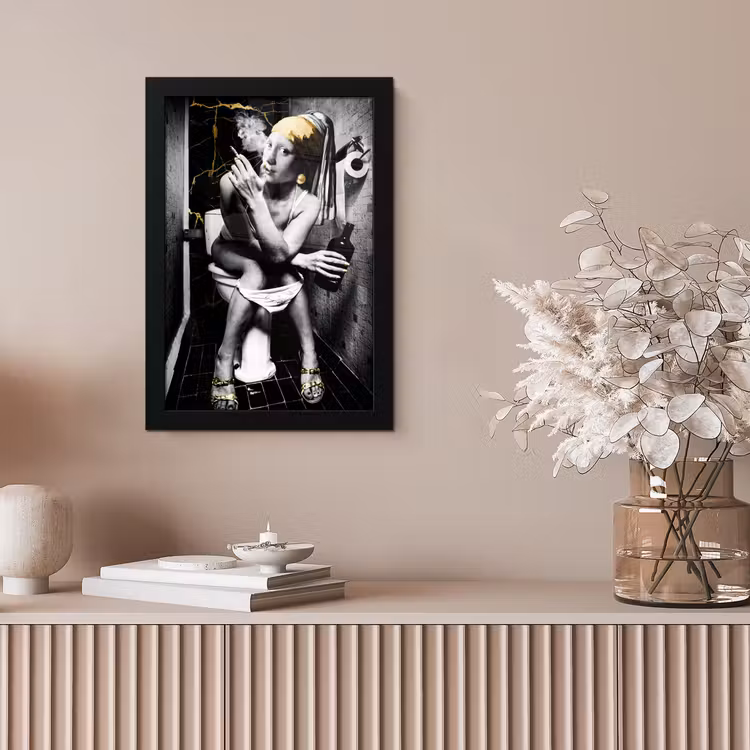 Marmerlook - Meisje met de parel - Sigaretten - Toilet - Goud - Kunst - Oude meesters fotolijst zwart zonder passe partout klein -sfeer5