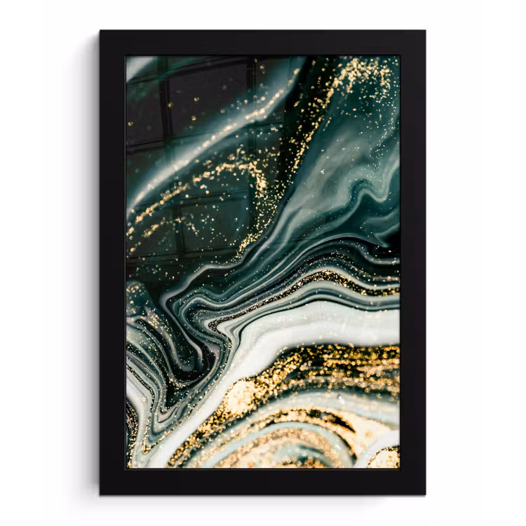 Marmerlook - Goud - Groen - Glitter - Design - Marmer fotolijst zwart zonder passe partout klein -3d