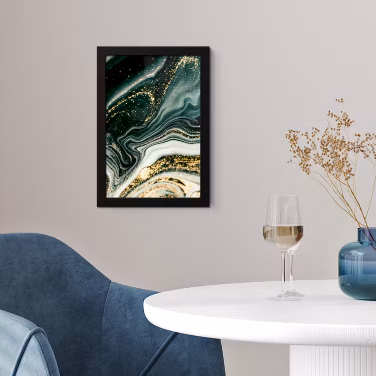 Marmerlook - Goud - Groen - Glitter - Design - Marmer fotolijst zwart zonder passe partout klein -sfeer4